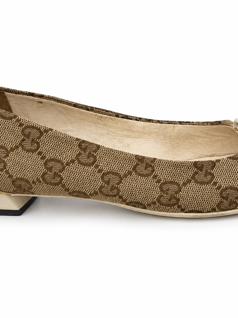 Gucci Monogram Ballet Flats Beige Brown GG Logo Horsebit Shoes Women’s 10 - Picture 5 of 11